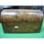 A Victorian Walnut Inlaid Dome Topped Tea Caddy, with lidded compartments to the interior.