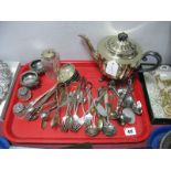 Assorted Plated Cutlery; together with a pair of salts, each of foliate design, two miniature