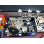 Dressing Table and Other Items, candelabrum, powder compact, fan, mother of pearl handled knives,