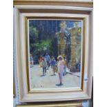 A Bruce Yardley (British, b.1962) Figures in Sunshine Oil on Canvas, 39 x 29cm, signed lower left.