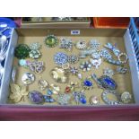 Assorted Costume Brooches, including ER commemorative, etc:- One Tray