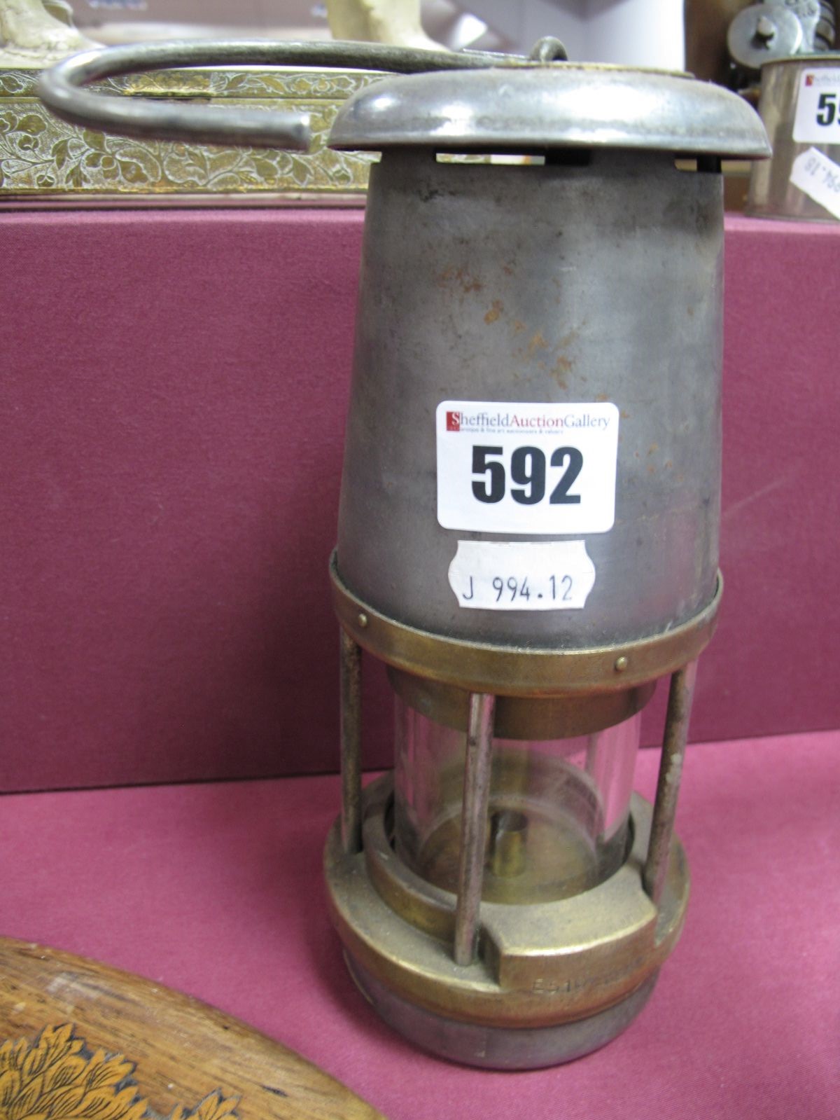 A Wolf (Sheffield) Miners Safety Lamp, "(Wm Maurice) and "P. O. 1975".