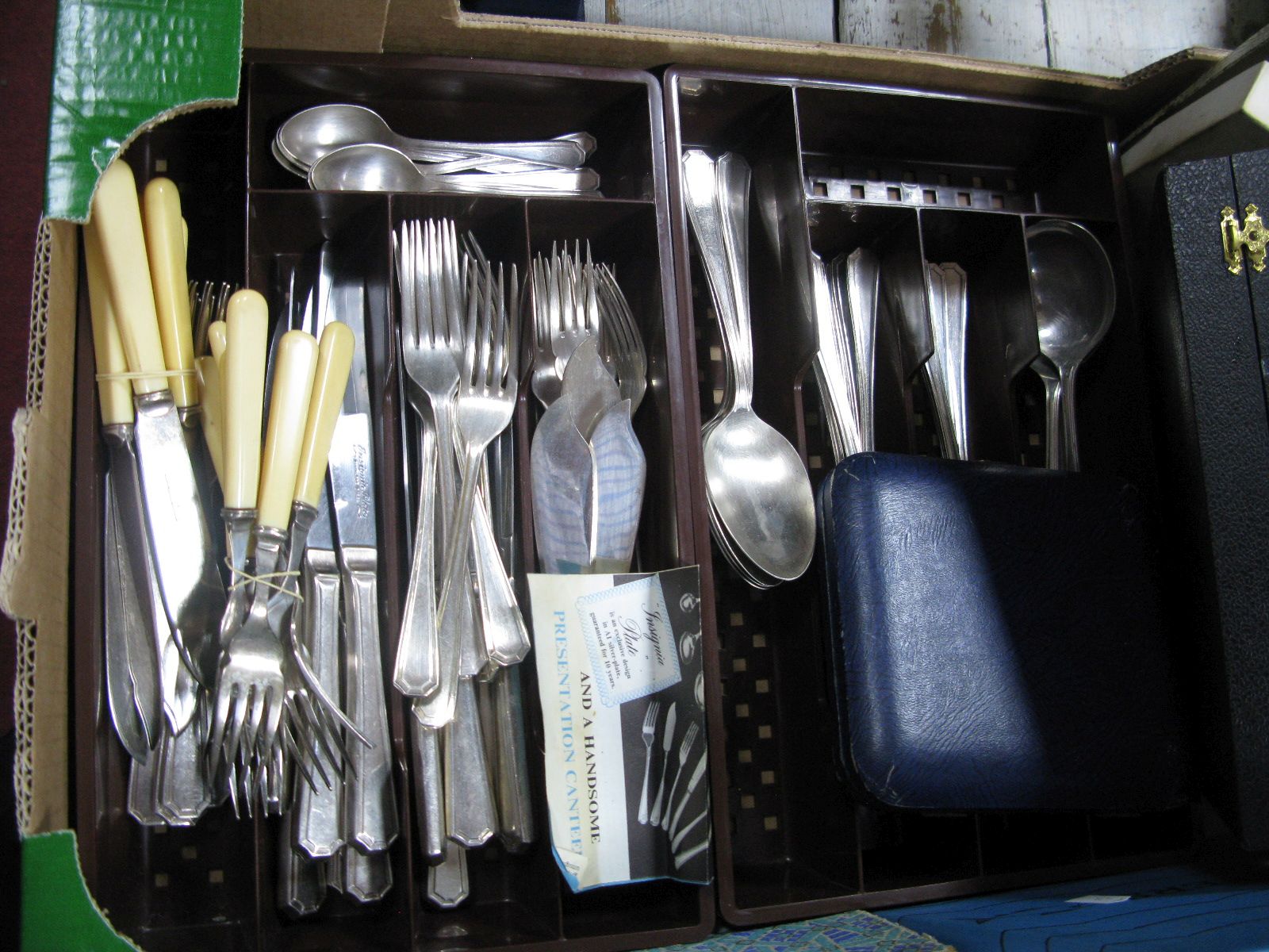 An Insignia Plate and Other Cutlery, cased and loose:- One Box