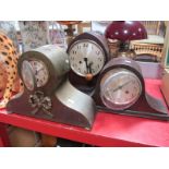 An Early XX Century Continental Brass Cased Mantel Clock, silvered dial, Arabic numerals, domed