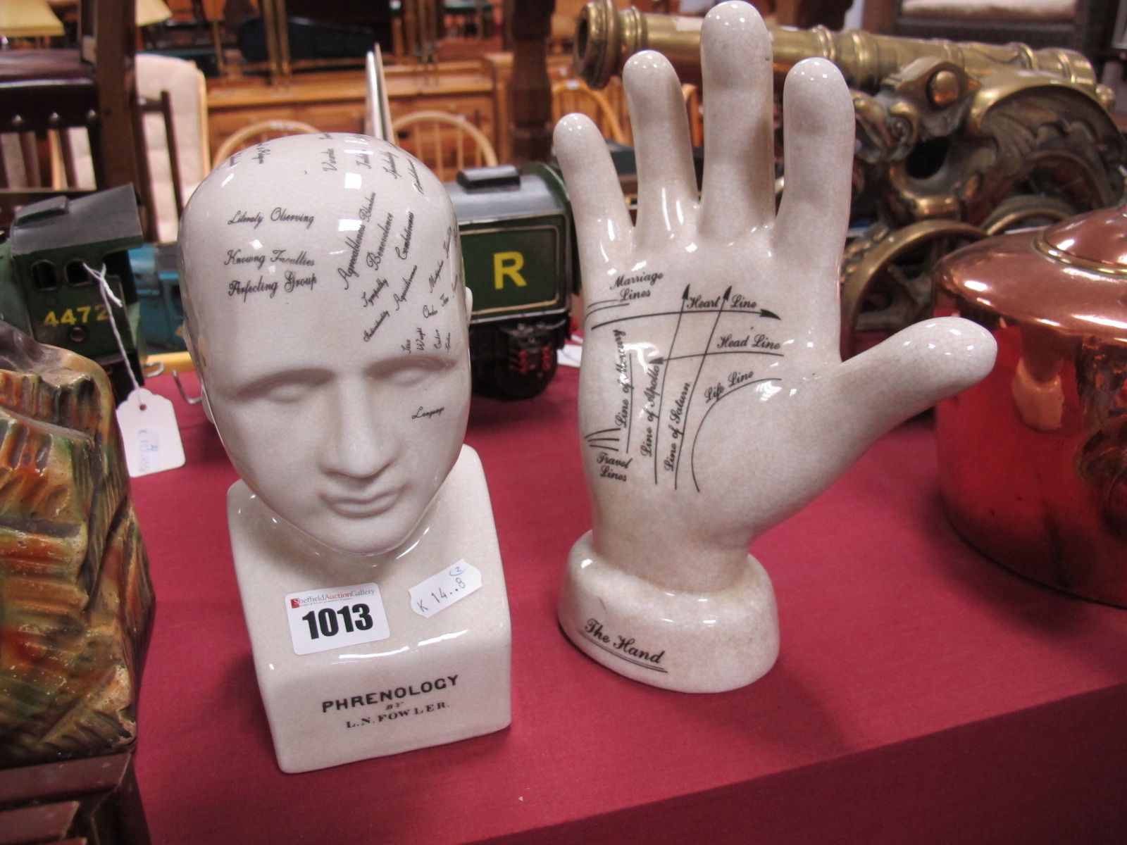 A Small XIX Century Style Phrenology Head by L. N. Fowler, together with The Hand. (2)