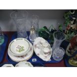 Cut Glass Vases, Portmeirion bowls, Minton dish, Royal Albert 'Royal Lavender' plates, etc:- One