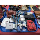 Canon 5.0 40.0mm Olympus and Agfa Cameras, Swarovski, Binoculars, torch, USSR lion, etc:- One Tray