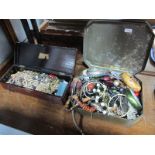 A Quantity of Costume Jewellery, in tin and lacquered box,