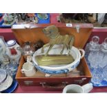 A XIX Century Brass Door-Stop of a Horse (damaged), blue and white tureen, Worcester jug, Poole