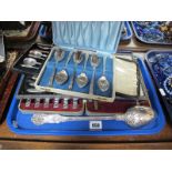 A Plated Kings Pattern Basting Spoon, together with assorted cased sets of cutlery:- One Tray