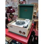 A Dansette 'Tempo' Table Top Record Player, two tone green/cream, with Garrard deck.