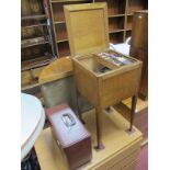 An Oak Sewing Box, hinged lid, moulded edge, with contents, and an Elna TX electric sewing