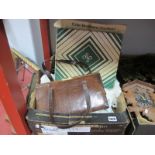 A Richard Lightston Reptile Skin Handbag, other bags, purse, linens, etc:- One Box and feather hat