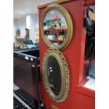 Two Gilt Framed Oval Wall Mirrors, together with a rectangular example in pine. (3)