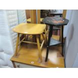 An Ercol Style Light Elm Stool, octagonal topped plant stand.