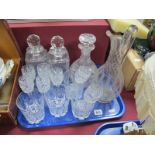 Cut Glass Decanters, glass jug, sherry glasses, whisky glasses, etc:- One Tray