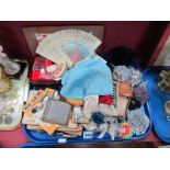 Clock Almanacks, fabric brooches, fan, jewellery box, no-sew tear mending material, playing cards,