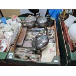 Loose and Cased Cutlery, including Viners, antimony box, Victorian teapot, box and cover.