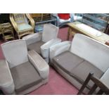 A 1930's Style Three Piece Lounge Suite, upholstered in a brown velvet.