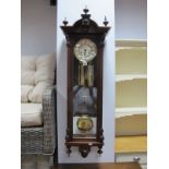 A XIX Century Style Mahogany Cased Vienna Regulator Wall Clock, stepped arched pediment with