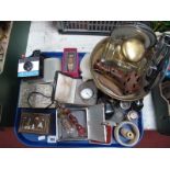 Large Glass Inkwell, watches, lighter, camera etc:- One Tray