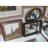 A Mahogany Oval Swing Dressing Table Mirror, with 'S' supports, circular gilt wall mirror, another