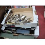 Cases of Cutlery, plated dressing table set, cutlery, etc:- Two Boxes