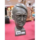 A Bronzed Cast Head of Hitler, on stand.
