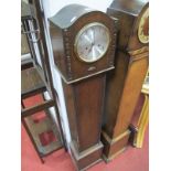 A 1930's Oak Cased Granddaughter Clock, silvered dial, Arabic numerals, eight day.