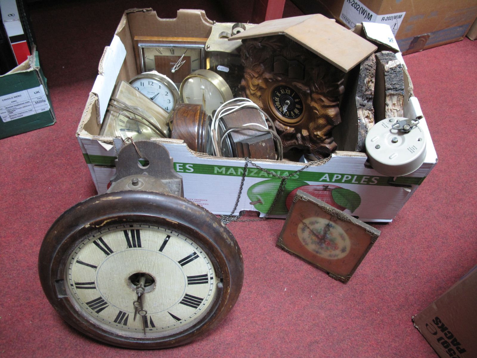 A XIX Century Clock Dial, 1920's mantel clock, cuckoo clock, etc:- One Box