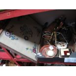 A XIX Century Copper Kettle, brass candlesticks, etc:- One Box - a Hugo O'Carroll copper plaque,