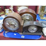 A XIX Century Black Slate Mantel Clock, with twin brass columns, circular dial, on a stepped