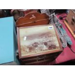 A XIX Century Pine Three Drawer Miniature Chest, with photographic top, stationery rack. (2)