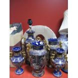 A Chinese Pottery Lamp, in the XIX Century Sevres manner, two pairs of similar vases. (5)