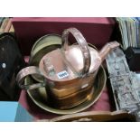 An Early 1900's Copper Eight Pint Watering Can, (possibly railway use), a large brass bowl and