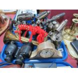 Four Brass Blow Lamps, including Eriksson's Sievery, bugle, clock, binoculars:- One Tray
