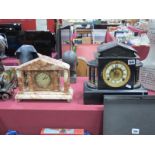 A XIX Century Ansonia Clock Company New York Ebonised Mantel Clock; together with an alabaster