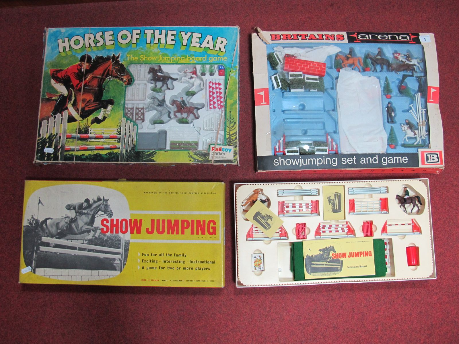 Three Show Jumping Plastic Playsets by Britains, Fernell and Palitoy, all playworn, boxed.