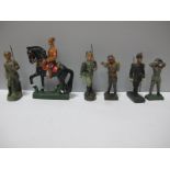 Six Composition German Military Figures by Durso, Lineol, F.F. and Other, including mounted brown