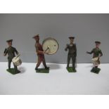 Three Mid XX Century Britains Khaki Peaked Cap Lead drummers, Drum Major plus an earlier Base