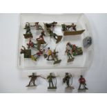 An Unusual Group of Seventeen Solid Metal Robin Hood Series Figures, marked 'England' to base,