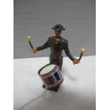 Britains Lead Steel Helmet Tenor Drummer with Plastic Drum from Set No. 1290, possibly a special