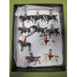 Ten Mid XX Century Britains Mounted Lead Soldiers, Lifeguards, good to playworn.