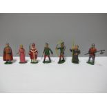 Seven Mid XX Century Benbros Lead Robin Hood Series Figures, including Robin Hood, Maid Marion,