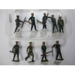 Nine Mid XX Century Britains Greek Infantry Lead Figures, including Officer, very good to playworn.