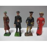 Four Mid XX Century Lead Figures, including yachtsman, Curate 'Thin Vicar', flapper girl,