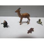 A Mid XX Century Britains Lead 200 Bushbuck, Cobra and Baby Chimp, (good), plus a Britains plastic