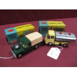 Two Boxed Original Corgi Diecast Vehicles, #438 Land Rover (109" W.B.), dark green body, yellow