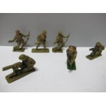 Six Crescent Plastic World War One British Soldiers, playworn.