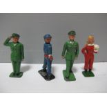 Four Mid XX Century Crescent Dan Dare Series Lead Figures, Dan Dare in space suit, Digby saluting,